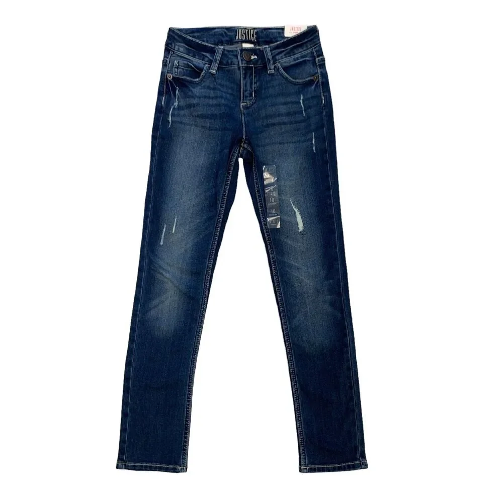 Justice Jeans Mid Rise Super Skinny Girls Youth 10 Distressed Stretch Denim